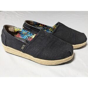 BOB BY SKECHERS MEMORY FOAM Women 8.5 Black Canvas Espadrille Shoes 34101